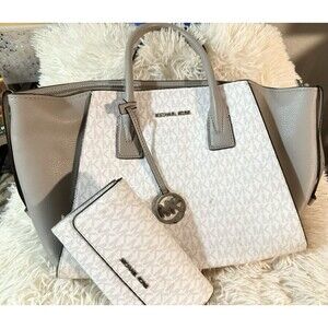 Michael Kors Avril Large Top Zip Satchel With Trifold Wallet Bright White